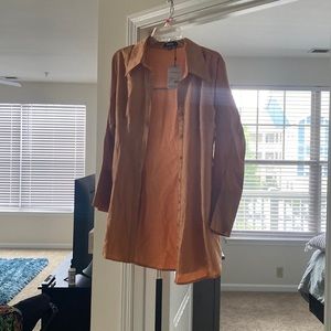 Orange satin fitted dress
